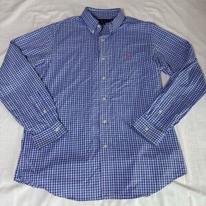 Ralph Lauren Shirt Blue Plaid Button Down Long Sleeve Men Size Large Performance